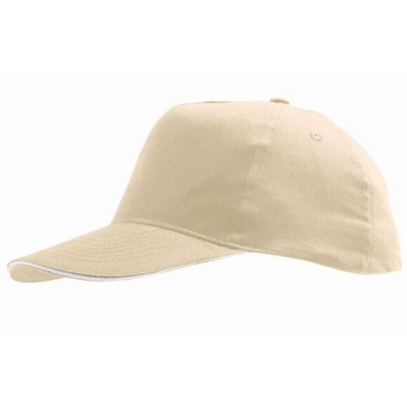 SOLS Unisex Sunny 5 Panel Baseball Cap / Beige/White - Picture 2 of 5
